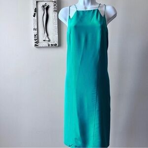 Tibi 100% Silk Green Midi Slip Dress Size 10